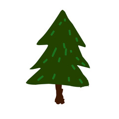 Dark Green Fir Tree Simple ilustration cute