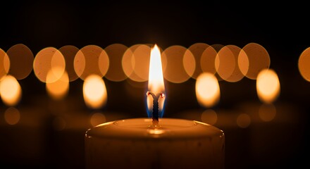 Candle Flame Glowing with Warm Light and Bokeh Background