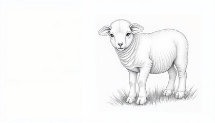 Cute lamb standing in green grass on a white background  