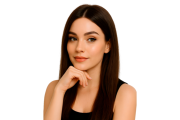 young beautiful brunette girl with perfect skin and hairdo close portrait on white background