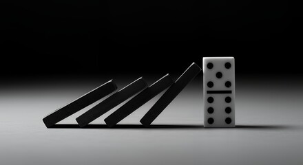 Domino Effect Causing Disruption While One Domino Stands Tall