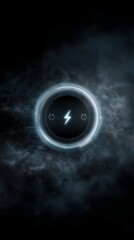 Symbolic circular power interface with lightning bolt icon