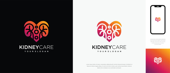 Kidney love logo design. Kidney internal organ logo design vector icon	