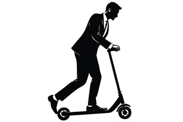 Businessman Silhouette Riding Scooter Modern Commute, Business Lifestyle, Fast Transportation Solution, Efficient Travel