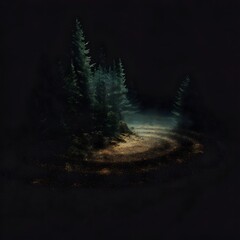 Mystical forest path with radar echo effect