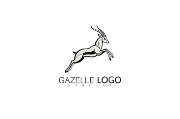 Jumping Gazelle Silhouette Logo Vector in Artistic Wildlife Style. Creative Outdoor Business Branding for Nature-Inspired Identity, Sleek Animal Emblem, or Minimalist Deer Logo Design.

