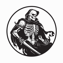 Powerful Skeleton Knight Wearing a Cloak and Holding a Sword Vector Illustration