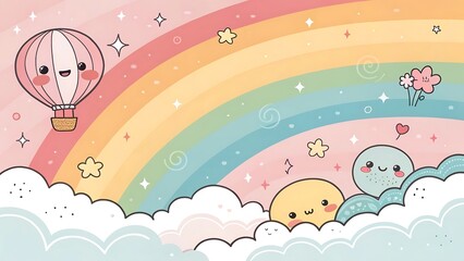 Abstract kawaii Colorful Sky rainbow background. Soft gradient pastel Comic graphic. Concept for children