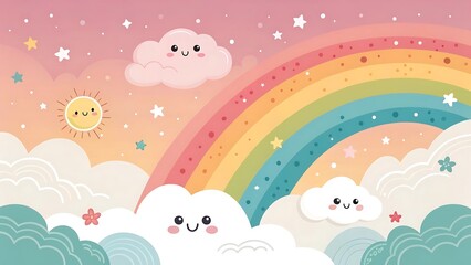 Obraz premium Abstract kawaii Colorful Sky rainbow background. Soft gradient pastel Comic graphic. Concept for children