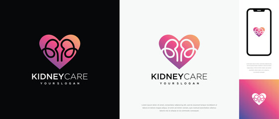 Kidney love logo design. Kidney internal organ logo design vector icon	