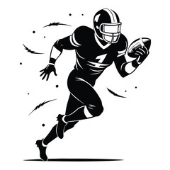 Fototapeta premium Dynamic Black and White Illustration of Football Player Running with Ball in Hand