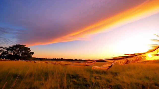 Feathered Sunset over a Field
