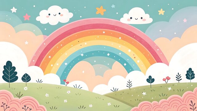 Abstract kawaii Colorful Sky rainbow background. Soft gradient pastel Comic graphic. Concept for children