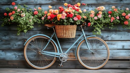 Yellow flower basket on old bike high resolution image