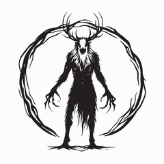 Scary Wendigo Image Vector. Black and white Wendigo Image Vector on white background.
