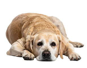 Senior Dog with Grey Muzzle Lying Down, Calm Expression, Transparent Background
