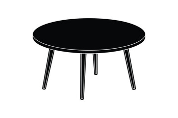 Silhouette vector art illustration of a round wooden dining table with four legs.eps