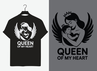 Queen of My Heart text with crown and man silhouette — romantic love quote t-shirt design for couples and Valentine's Day gifts.