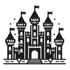 Castle illustration with towers and flags in a minimalist style  