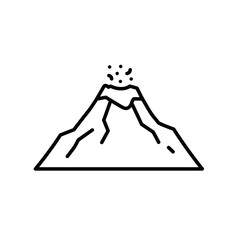 Erupting volcano illustration in minimalist style with black outlines  
