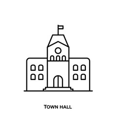 Line art illustration of town hall building with flag  