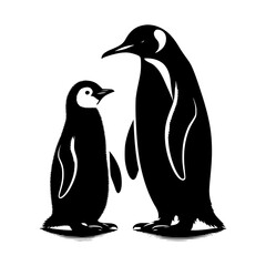 Naklejka premium Adult and baby penguin silhouettes