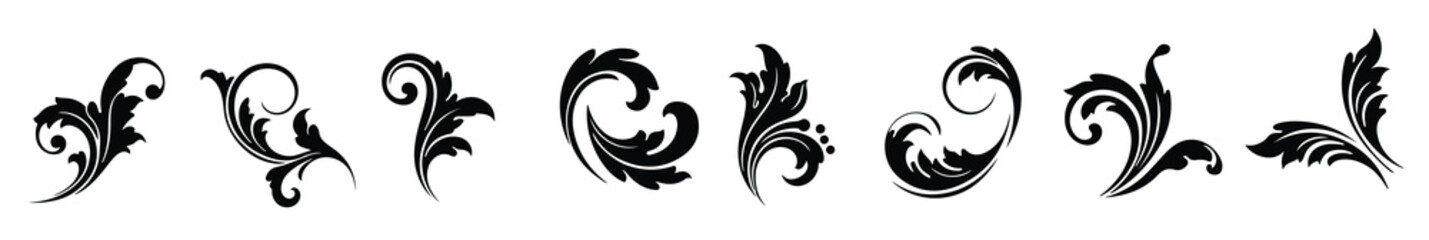 summer leaf floral swirl ornaments logo decorative elements vintage art pattern botanical desig