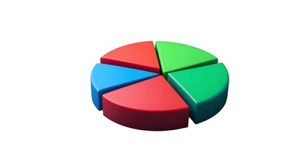 Fototapeta premium A colorful pie chart with red green and blue sections on a white background in a rendered style