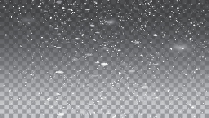 Abstract winter background from snowflakes blown by the wind on a white checkered background. 