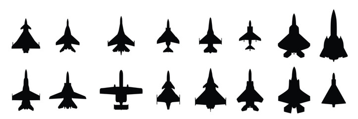 fighter jet military aircraft silhouette set simple.