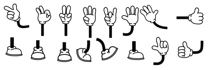 vintage cartoon hands gloves feet shoes cute animation character body parts comics arm gestures walk © diamond