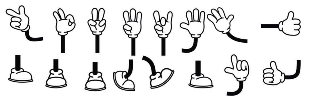 vintage cartoon hands gloves feet shoes cute animation character body parts comics arm gestures walk