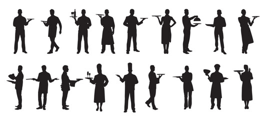 Set waitress silhouette vector illustration.