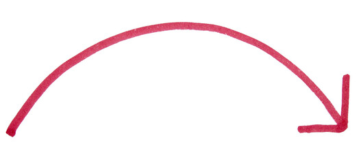 Arrow sign drawn with red marker on transparent background