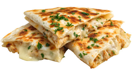 Grilled Chicken Quesadillas with Melted Cheese and Parsley on Tortilla Wraps