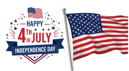 Happy 4th of July Independence Day with Waving American Flag
