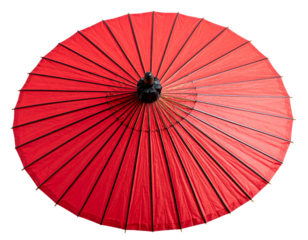 Traditional Japanese Red Paper Umbrella, Isolated on Transparent Background