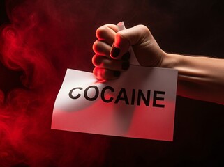 International Day Against Drug Abuse and Illicit Trafficking concept image: hand angrily crushing paper with the word COCAINE as a message of protest and awareness.