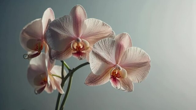 Elegant close-up of pink orchids blooming with soft lighting perfect for floral design