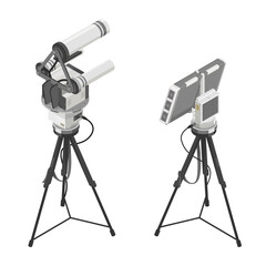 Obraz na płótnie Canvas Advanced isometric anti drone defense system with dual surveillance cameras and radar sensor mounted on tripod for high security monitoring operations