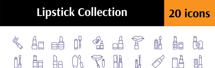 Set of Line Icons of Lipstick. Minimalistic Linear Pictogram for Web and Graphic Design, Apps, Banners, Social Network and Cards