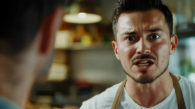 Service Staff Angry Emotion Close-up and Customer Conflict Scene