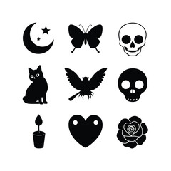 set of black silhouettes of butterflies