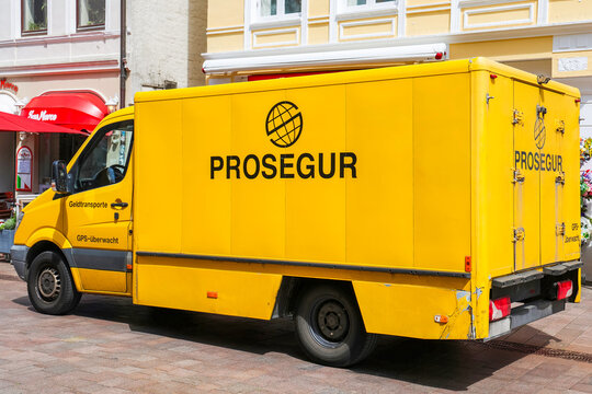 Flensburg, Germany - 13. June 2025: PROSEGUR cash-in-transit van transporting money in urban environment