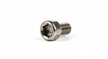 Close-up of stainless steel hexagon bolt on white background  