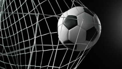 Super Slow Motion Soccer Ball Hitting Goal Net on Black Background, 1000fps. - Powered by Adobe