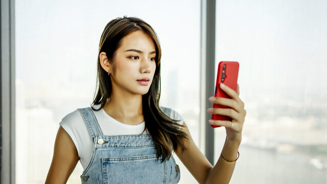 Angry stressed young asian woman talk mobile phone use smartphone webcam video call in sofa dissatisfied friend or boyfriend and irritated, talking solve issue conflict stress quarrel