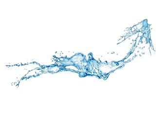 矢の形に飛び散った抽象的な青い水しぶきと波の3dイラスト