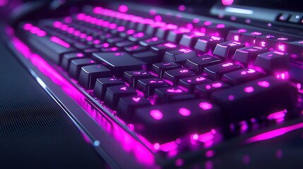 Pink LED Gaming Keyboard Closeup.