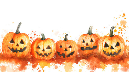 aquarelle halloween pumpkin banner with white copy space, ai generated